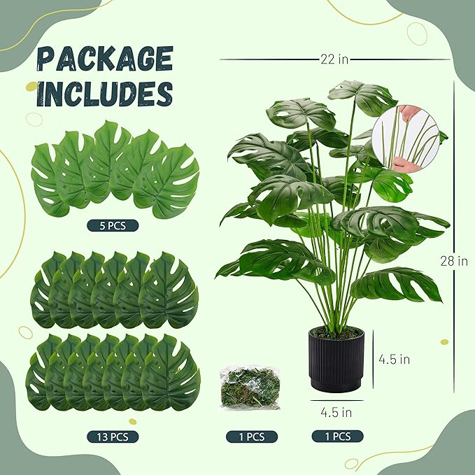 Der Rose 28" Fake Plants Large Artificial Monstera Faux Potted Plants Indoor Tall in Black Pots for Outdoor Floor Front Porch Decor
