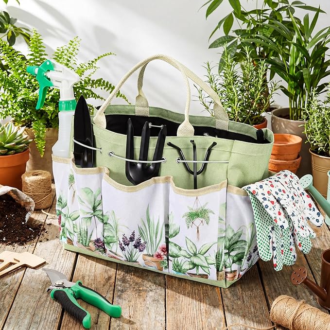 Sintuff 9 Pcs Garden Kneeler and Seat with Gardening Tools and Pouch Heavy Duty Gardening Stools for Seniors Foldable Garden Stool Gifts for Women Mom Employees Yard Outdoor Work Gift