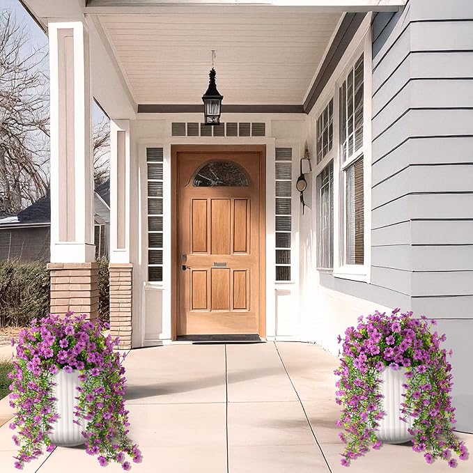 Hommyea Artificial Hanging Flowers for Outdoors, 2 Pcs Fake Hanging Plants Spring Summer Decor, UV Resistant No Fade Faux Silk Daisy Flower for Planter Front Door Porch Patio Yard Garden(Purple)