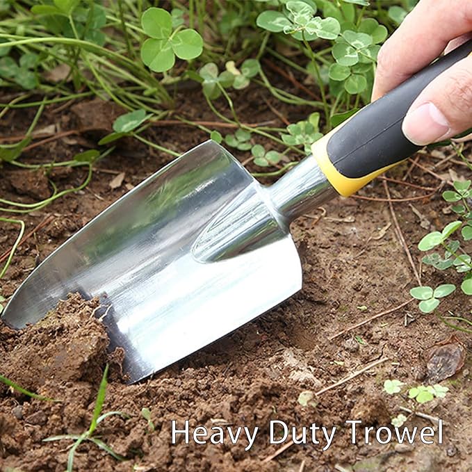 Garden Shovel Hand Trowel, Heavy Duty Gardening Tool with Ergonomic Handle, Non-Slip Soft Rubberized Handle Rust Resistant Garden Spade Garden Tools for Digging, Weeding, Planting, Transplanting