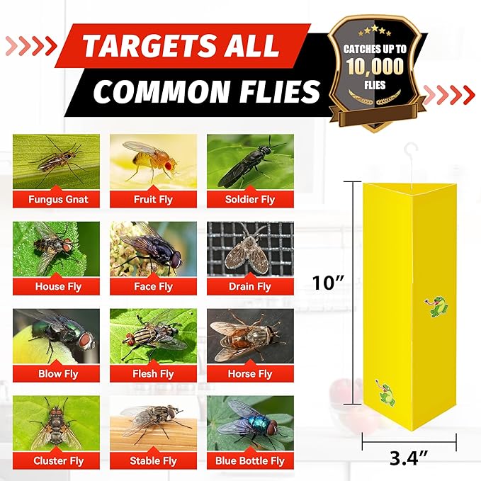 LULUCATCH Sticky Fly Traps, 10 Pack Fly Catcher Fungus Gnat Traps for Flying Insects, Hanging Yellow Sticky Traps for Fruit Fly, Non Toxic Odorless Bug Catcher, Pet Safe Pest Control