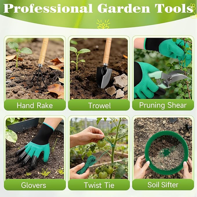 Gardening Tool Set, 18PCS Bonsai Tool Set for Succulents, Herbs & Indoor Plants, Mini Garden Tools with Repotting Mat, Gloves, Pruner, Plant Ties & Labels, Garden Starter Kit for Beginners