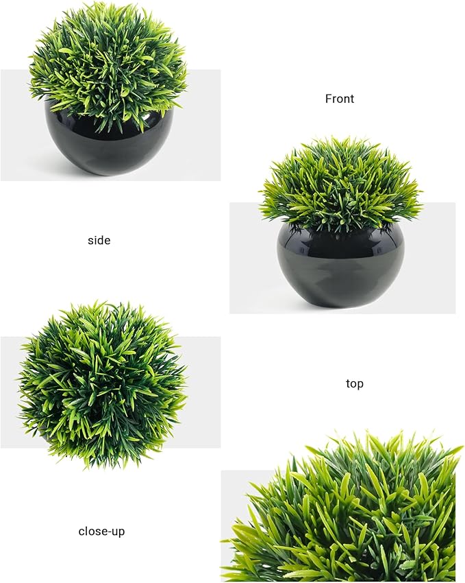 Velener Small Artificial Succulents Grass Desk Plant for Office, Fake Sage Plants for Shelf Decor, Mini Faux Plant Indoor, Masculine Home Decor, Coffee Table Decor, Bathroom Counter Decor in Pot