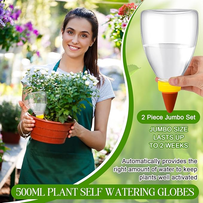Threlaco 2 Pcs 17 oz Self Watering Planter Insert Plastic Self Watering Globes Automatic Plant Waterer for Indoor Outdoor Drip Irrigation Plant Watering Device with Slow Release Control