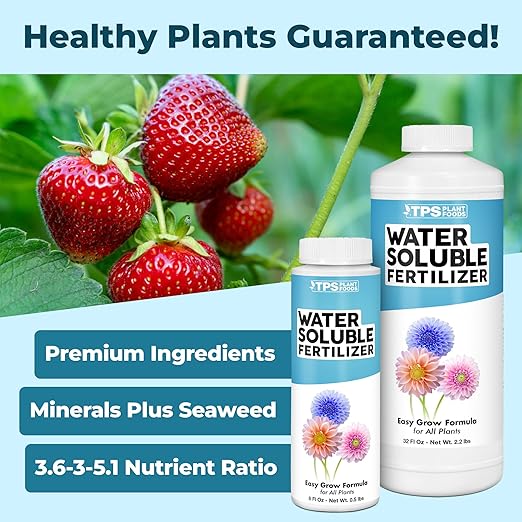 Water Soluble Fertilizer – Liquid Plant Food for Fast Nutrient Uptake, Vigorous Growth & Strong Root Development, 32 oz
