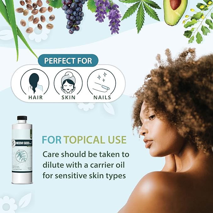 Zatural 100% Pure Neem Seed Oil | Cold Pressed, Undiluted Natural Oil for Skin Conditioning, Hair Moisture & Botanical Blending (16 Fl Oz)