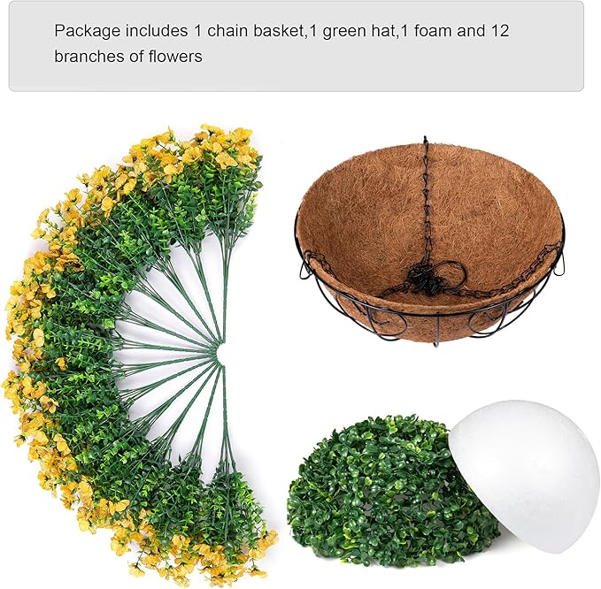 HyeFlora Artificial Fake Fall Hanging Mums Plants Flowers Basket for Outdoor, Autumn Faux Silk Yellow Daisy in Hang Planter Look Real UV Resistant for Porch Home Patio Balcony Yard Decor