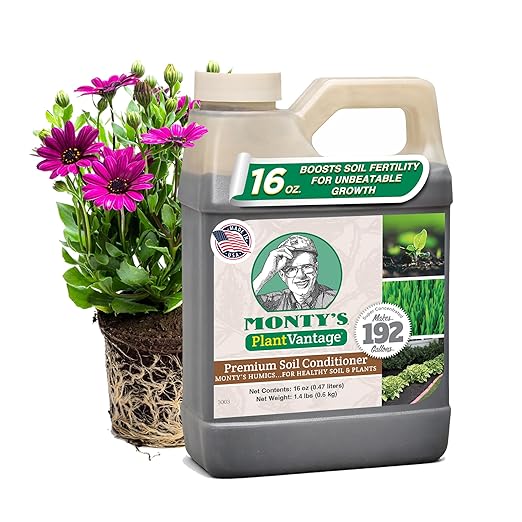 Monty’s Premium Liquid Soil Conditioner – Liquid Aeration Soil Conditioner with Humic Acid for All Soil Types, Increases Moisture & Nutrient Retention, Enhances Health & Microbial Activity – 16 oz