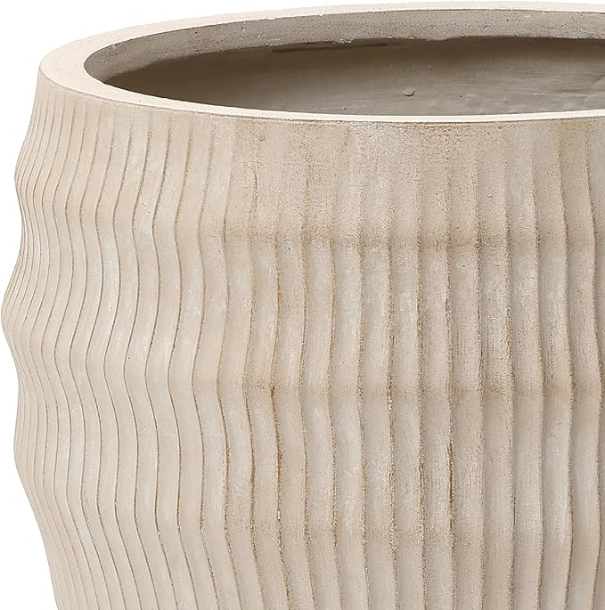 LuxenHome 17.5" Dia Round Planter, Large Pots for Plants with Drainage Hole, Modern Wavy Textured Decorative Planter Pots for Indoor Plants