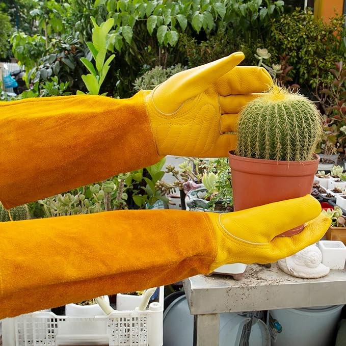 Acdyion Thorn Proof Gardening Gloves for Rose Pruning - Long Cowhide Leather with Forearm Protection Unisex(Butter Yellow,X-Large)