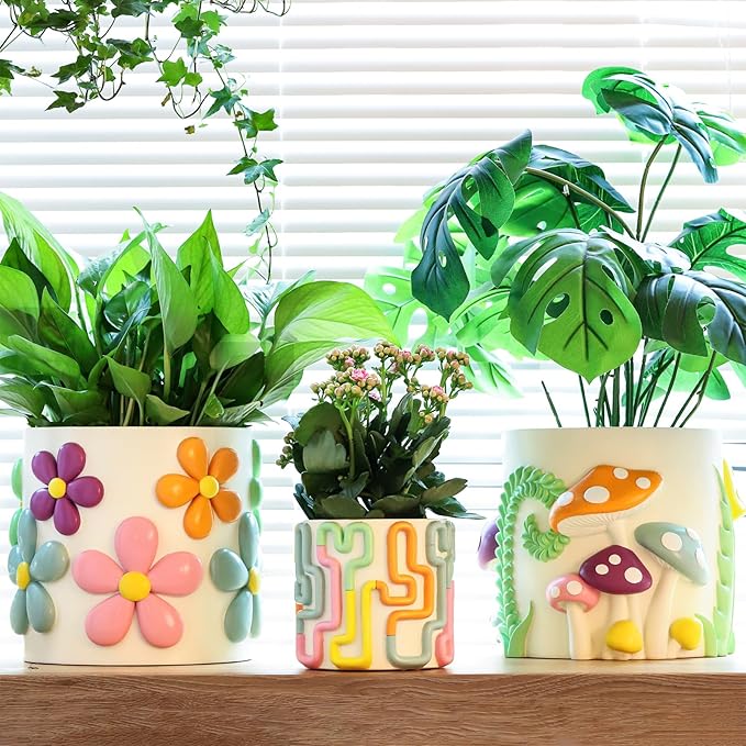 GUGUGO 8 Inch Pastel Mushrooms Planters, Cute Unique Rainbow Planter with Drainage, Colorful Vintage Retro Flower Plant pots for Indoor & Outdoor Plants, Eclectic Funny Room Decor Aesthetic (A,8 Inch)