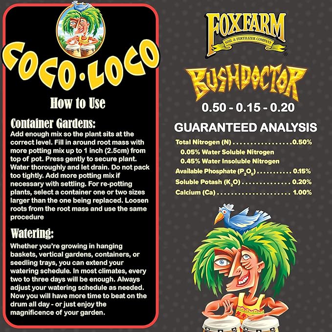 FoxFarm Bush Doctor Coco Loco Potting Mix, 2cu ft - Extends Your Watering Schedule, Triple-Washed to Reduce Salt Content - Perfect for Cultivating Vigorous Plants
