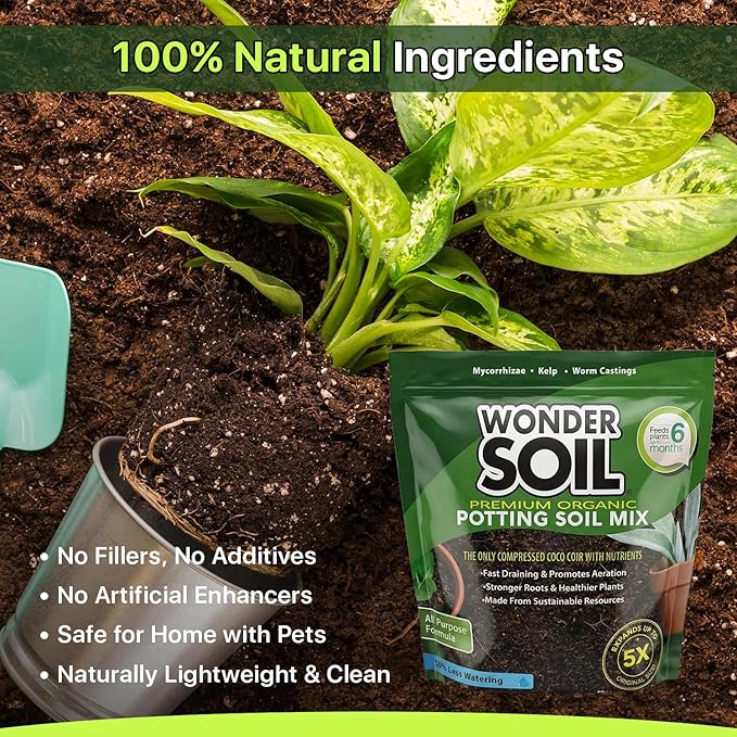 WONDER SOIL | Organic Potting Soil | 12 QUARTS of Ready to Plant Coco Coir Fully Loaded with Nutrients | 3 LBS Bag Expands to 12 Quarts of Indoor Outdoor Soil | Incl Worm Castings, Perlite