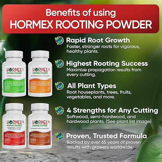 Hormex Rooting Powder Combo #1, 3, 8, 16 (0.10-1.6 IBA) for Delicate & Common Houseplants to Hardwood - Root Powder, Root Stimulator for Plants, Rooting Hormone for Cuttings, Cloning, & Propagation
