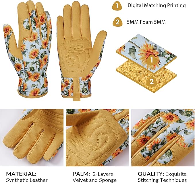Pleneal Gardening Gloves for Women - Leather Garden Gloves Thorn Proof, Outdoor Protective Working Gloves