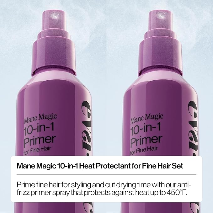 Eva NYC Mane Magic 10-in-1 Heat Protectant Set for Fine Hair - Anti-Frizz Heat Protection Spray Gift Set - Sunflower + Argan Oil - Blow Dry Spray - 10-in-1 Hair Primer - Vanilla Scent - 10floz - 2Pack