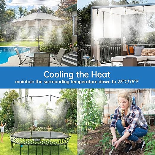 360° Automatic Drip Irrigation Kit - 5/16'' Tubing, Adjustable Universal Spray Nozzle, Copper Atomizing System for Garden/Lawn/Greenhouse - Multi-Directional Rotation, Quick Connectors, 65FT