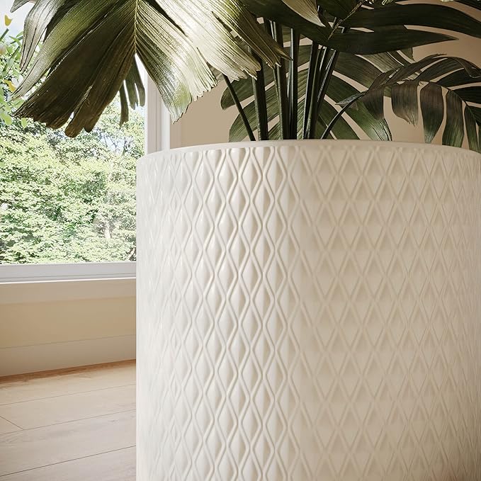 EverNest Claire Boho Modern White Planter with Arch Wood Stand, Indoor Mid-Century Plant Pot, SelectBase, Minimalist Planter Stand Home Décor (Small, 1 Gallon)
