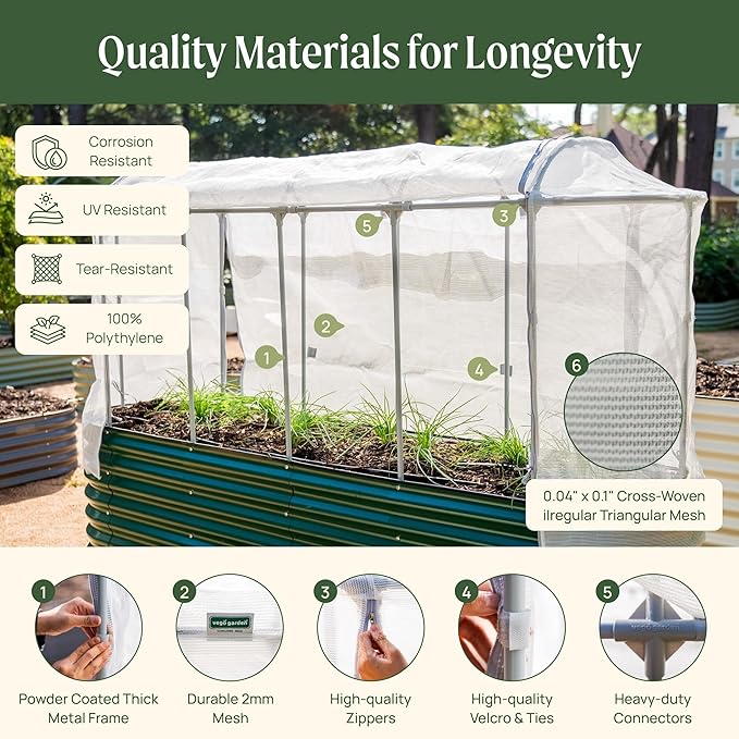 Vego garden 2.0' x 6.5' (6 in 1) Cover Netting System, 35% Shading Rate for Plant Protection, Pest Control Frame Cover Kit, Durable & Heavy-Duty Garden Cover (Garden Beds Not Included)