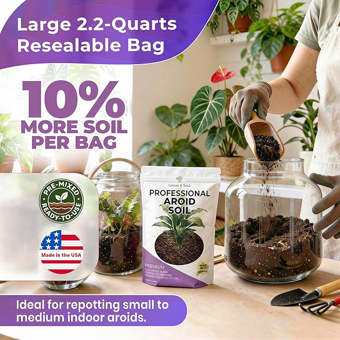 Professional Aroid Soil | Premium All Purpose Blend | Large 2.2 Quarts | Ready to Use for Indoor Plants | Peat Moss, Coco Coir, Perlite, Dolomite