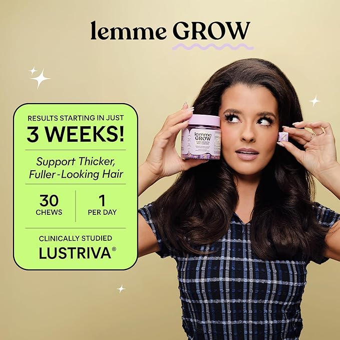 Lemme Grow Hair Growth Booster Soft Chews w/Vitamins for Women and Men with Clinically Studied Lustriva and Biotin, Promotes Thicker, Fuller, Stronger Hair, Mixed Berry, 30 Day Supply