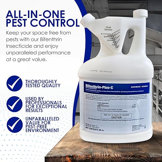 Bifenthrin-Plus-C Insecticide (96 oz) - Roach Killer Indoor Infestation, Termite Treatment, Ant Control & Wasp Spray - Home Pest Control, Residential, Commercial, and Industrial Use