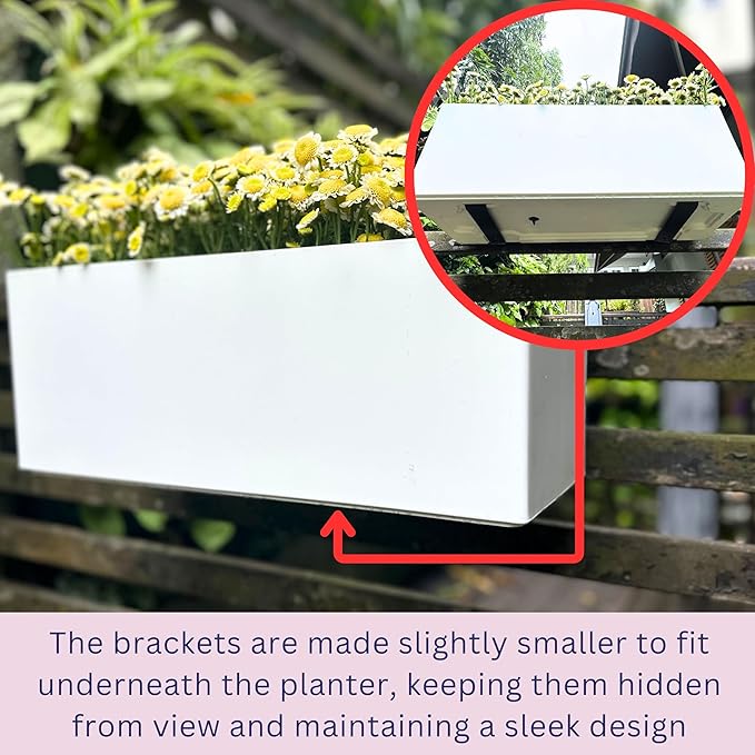 LaLaGreen Rail Planter for Balcony Outdoor (20 Inch, 2 Pack) Large White Self Watering Deck Railing Planters with Brackets, Rectangular Plastic Fence Flower Box Designer Choice