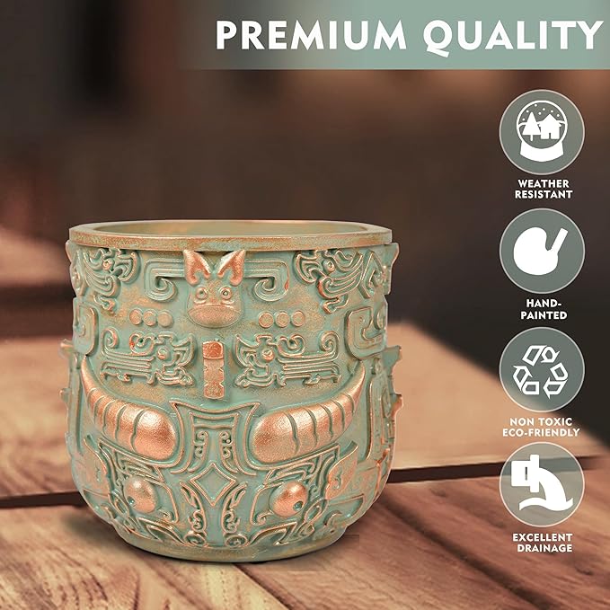 Midogaigai Tribal Vintage Face Planter,Lightweight Unique Plant Pots with Drainage,Eclectic Small Succulent Flower Planters Pots for Outdoor&Indoor Plants,Funny Garden Pot for Room Decor(5.5in)