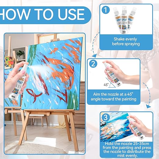 JAOJAO Fixative Spray for Pencil Drawings, Fixative Spray Moisturizes Long-Lasting Invisible Protection No Fading for Watercolor Colored Pencils Sketching for Easter Supplies, 100ml