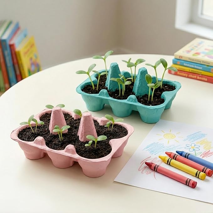 Buzzy Seeds Flower Starter Kit | 2-Pack Eco-Friendly Colorful Egg Cartons | Sunflower & Daisy Seeds | Indoor Flower Grow Kit | Gardening Gift | Ideal for Easter or Mother's Day Gifting