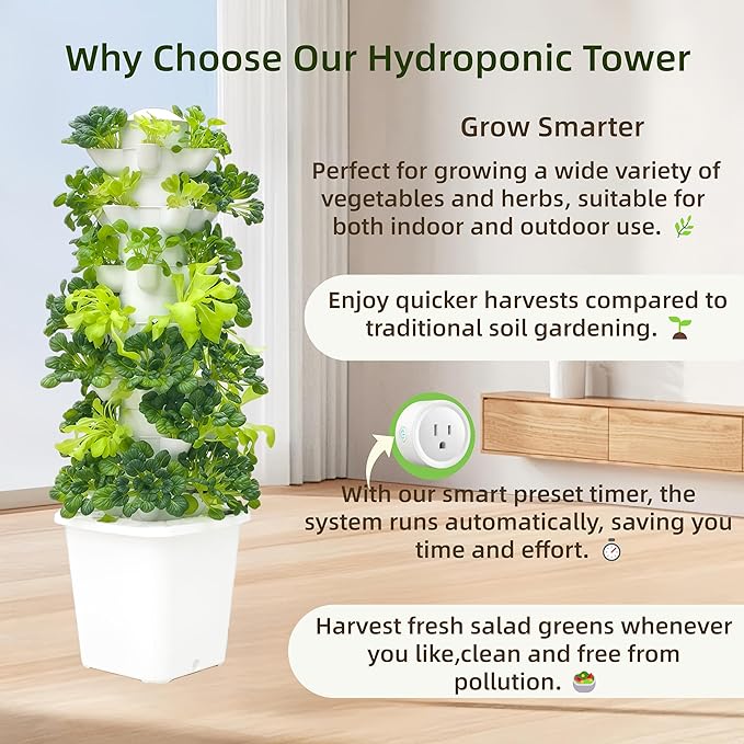 Hydroponic Growing System Kit - Hydroponic Tower Indoor Smart Vertical Garden,Hydroponic Vegetable System,35 Pods, Automatic Timer, Gardening Gift
