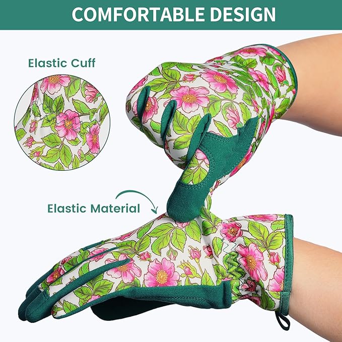 Pleneal Gardening Gloves for Women - Leather Garden Gloves Thorn Proof, Outdoor Protective Working Gloves