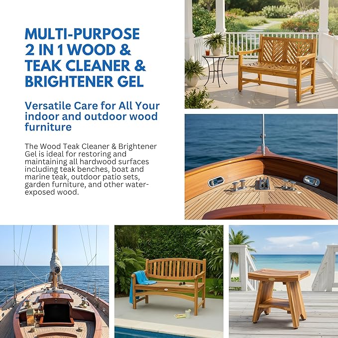 EcoDecors Loveable 2 in 1 Wood & Teak Cleaner and Brightener Gel, 1 L, for Outdoor Use, Cleans, Renews, and Refreshes Outdoor Wood