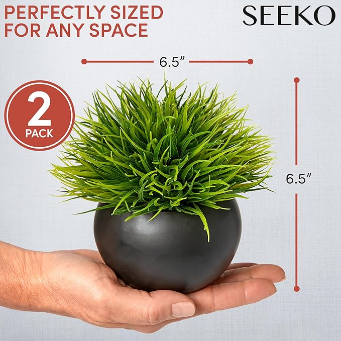 Fake Succulents Plants Artificial in Premium Ceramic Pots (2 Pack Round) Realistic Faux Succulents for Bathroom, Home & Office Décor