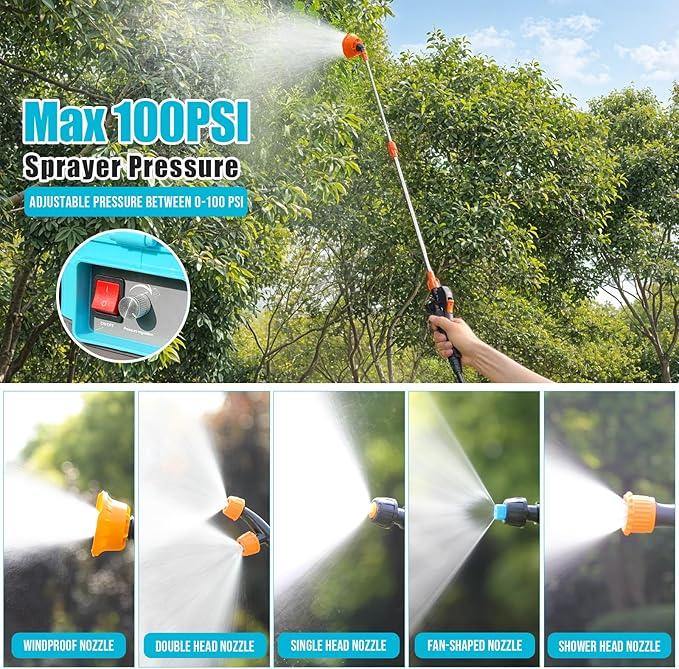 SideKing Battery Powered Backpack Sprayer 4 Gallon, 0-100 PSI Adjustable Pressure Sprayer Compatible with Makita 18V Battery, Electric Sprayer with Wand, 5 Nozzles, 2.6Ah Battery&Charger Included