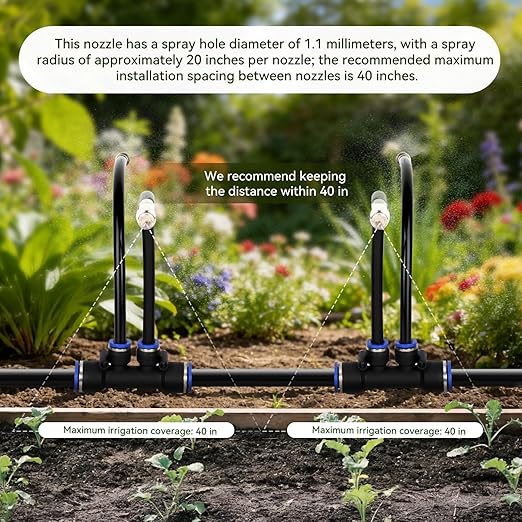 50Ft 1/2" Tubing High-Flow Drip Irrigation System, 360° Adjustable Garden Watering System with 30 Nozzles, Dual-Side Watering Kit for Raised Beds, Greenhouses & Efficient Plant Irrigation