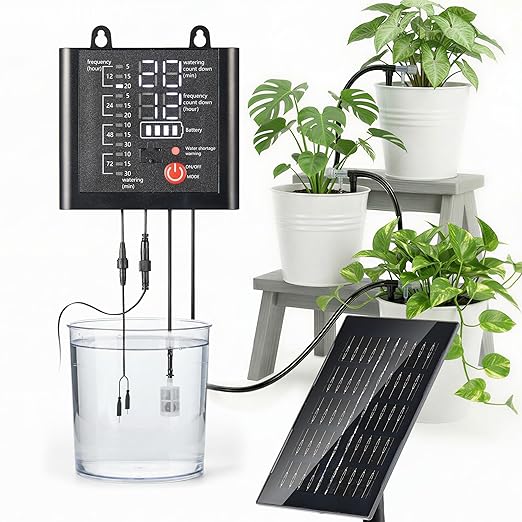 Solar Drip Irrigation System with USB Charging, 49FT Indoor Outdoor Plant Watering Devices for 15 Potted Plants, Automatic Watering System IP44 Waterproof 2200mAh for Garden Farm Greenhouse(Black)