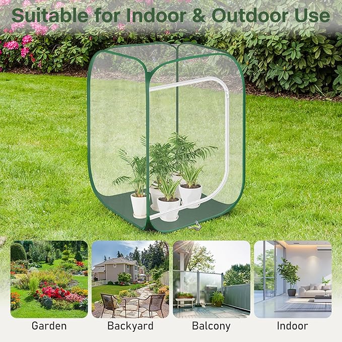 OnBrand 24.65" x 24.65" x 35.59" Portable Pop Up Greenhouse for Outdoors & Indoors, PVC Mini Greenhouse with Zipper Door & Storage Bag, Clear Plant Tent for Seedlings Flowers Vegetables