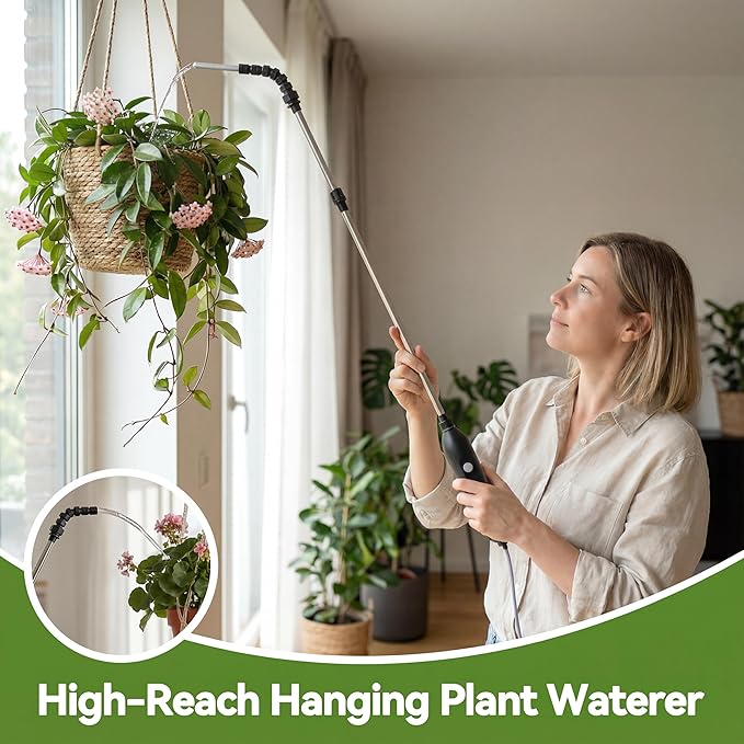 High Reach Electric Water Sprayer Wand for Hanging Plants, Telescoping Indoor Plant Waterer with Pump, 180° Adjustable Watering Nozzle, Fan Spray Head, High Flow Leak-Proof Design