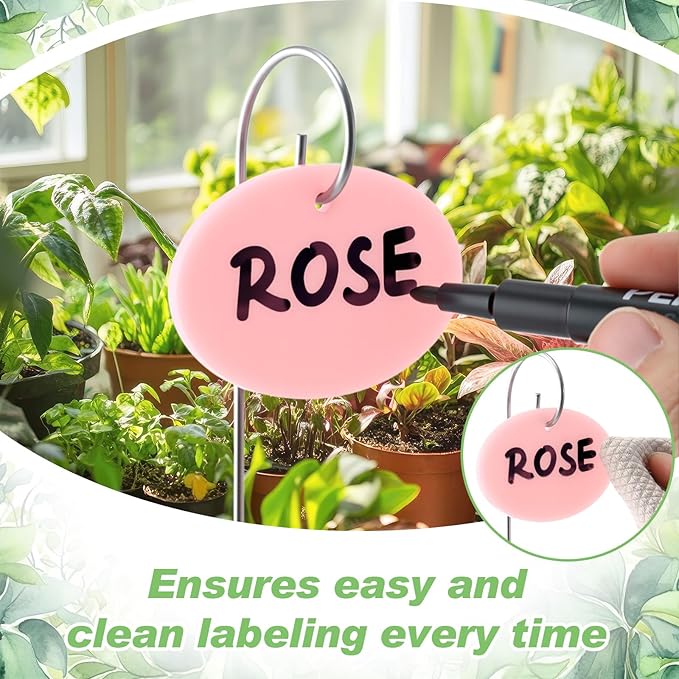 Novabright 100 Pcs Reusable Plant Labels with Metal Stakes-2mm Thick Waterproof Acrylic Garden Markers with 2 Marker Pens for Outdoor Plants,Vegetables,Flowers & Seedlings