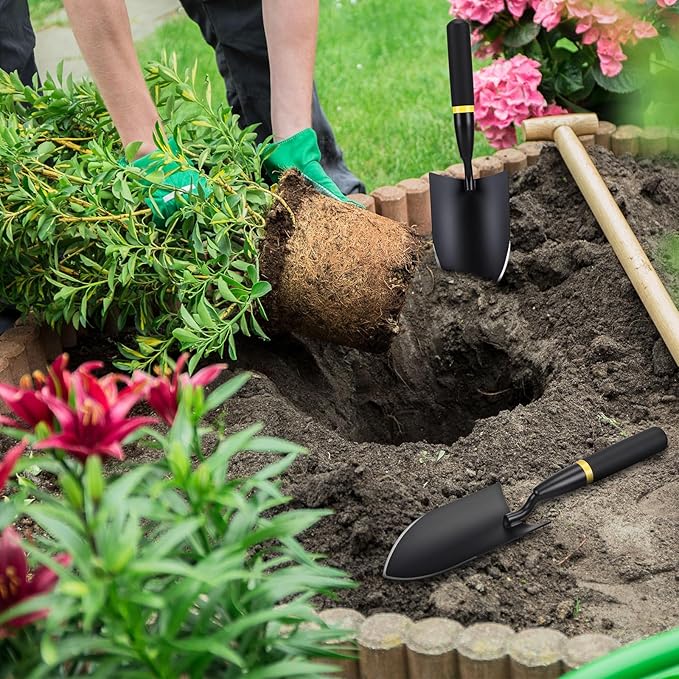 8 Pcs Garden Hand Trowel Heavy Duty Carbon Steel Garden Shovels Tools with Resin Rubberized Handle for Camping, Digging, Soil Planting, Transplanting, Lawn Yard Farm (Broad Shovels)