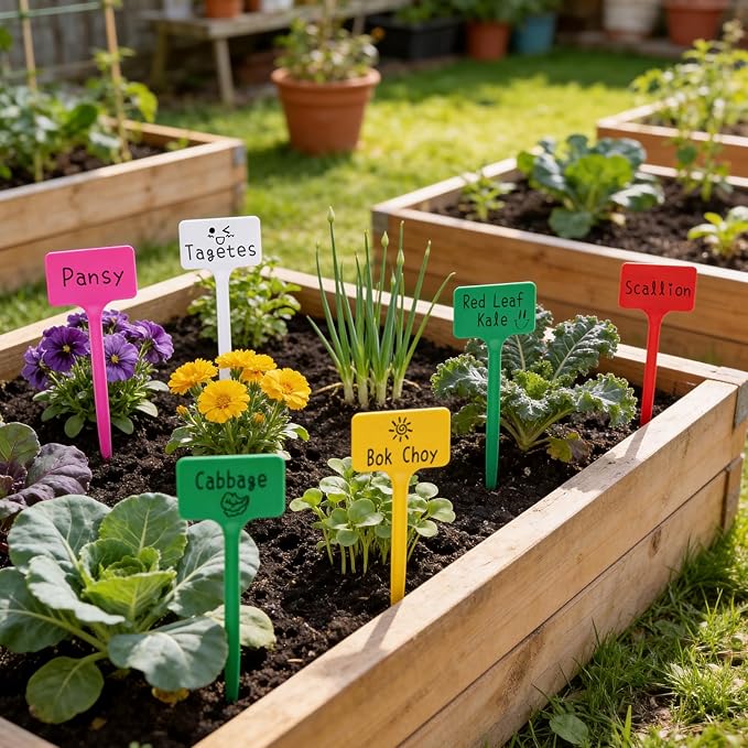 KINGLAKE Large Plant Labels 6 Inch - 50 Pcs Tall Thick Plastic Plant Tags Nursery Garden Labels for Outdoor Garden Waterproof Multicolored Plants Name Tags for Vegetables Flower Seed Pot Garden Beds