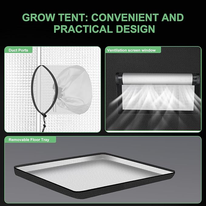 MELONFARM 2x2 Grow Tent, 24"x24"x48" Double Transparent Viewing Door Indoor Grow Tent, Growing Tent with High Reflective Mylar & Floor Tray, Plant Tent for Indoor Hydroponics Growing