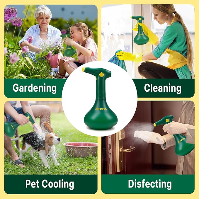 T TOVIA:Electric Sprayer, 1 Liter USB-C Battery Spray Bottle Powered, Rechargeable, Portable Garden ，Plant Misters for Inside， Outdoor and Indoor Plants,Cleans and Gardens, Handheld