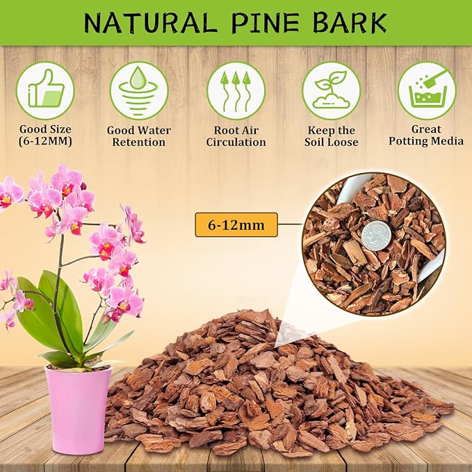 Legigo 8 Quarts Organic Orchid Potting Bark- All Natural Orchid Bark Potting Mix Pine Bark Wood Chips for Houseplant Mulch, Orchid Plants Root Development
