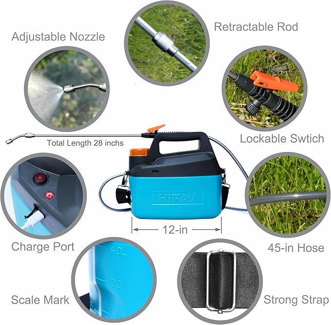 HIFAY ES4 Electric Sprayer 1 Gallon Built-in 4000mAh Rechargeable Battery, Copper-Nickel Spray Nozzle Makes The Spray More Delicate, The Telescopic Spray Rod Can Reach Further