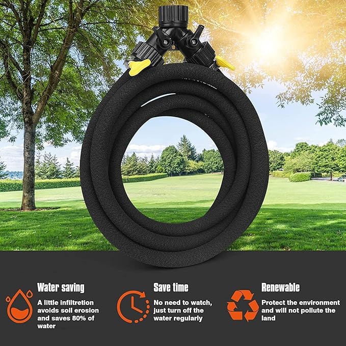 10FT for Trees 1/2" Water-Saving Soaker Hose with Solid Brass Connectors, Drip Irrigation Kit