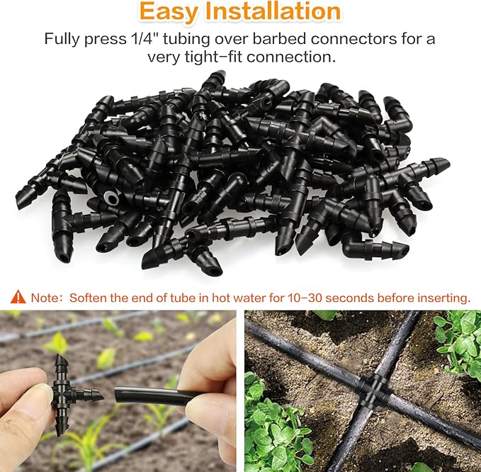 Gardrip Drip Irrigation Cross Fittings: 45 Pieces Barbed 4-Way Cross Irrigation Parts with Sharp End Fits for 1/4 Inch Drip Tubing Line Tee Connectors for Garden Lawn