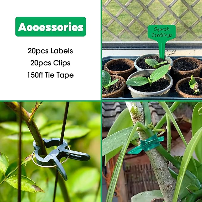 Unves 10 Pack Plant Support Stakes, 10" W x 16" H Half Round Peony Cages and Supports, Metal Peony Cage Plant Ring for Outdoor Plants Tomato Flower Vine, with Garden Labels, Clips and Ties