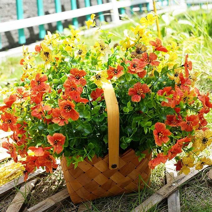 trytuny Artificial Flowers for Outdoor, UV Resistant Fake Silk Flowers, Realistic Faux Plants for Outside Indoor Porch Patio Window Box Planter Home Decor (14, Orange)